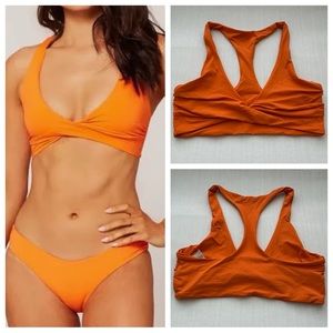 EUC L*Space Tornato Bikini Top in Tangerine, Size Large, Racerback, Twist Front
